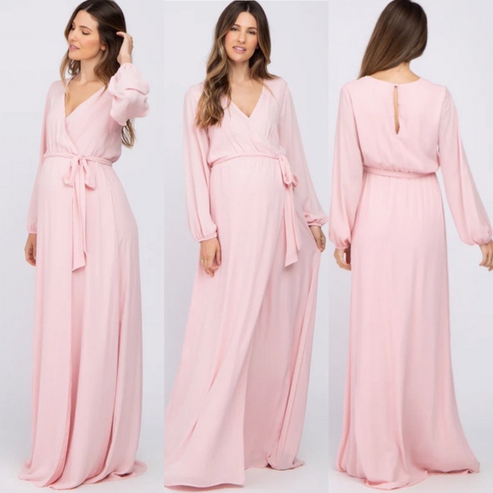 Pinkblush Pink Wrap Front Tie Chiffon Maternity Gown New With Tags XS